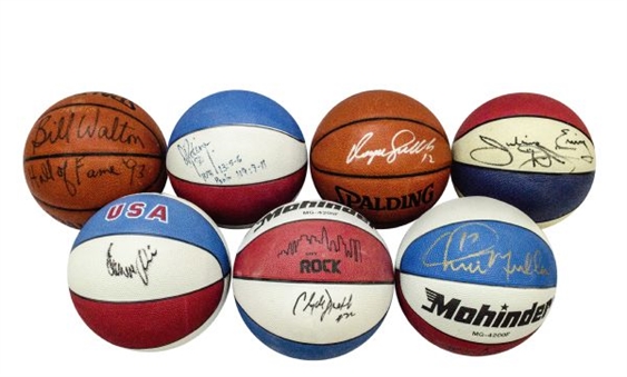 NBA Hall of Famer Lot of (7) Single Signed Basketballs Including Julius Erving, David Robinson, Clyde Drexler, & Chris Mullin